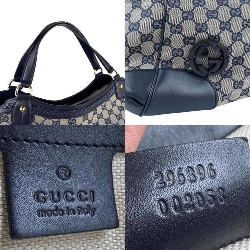 Gucci Navy GG Canvas Leather Handbag Blue - Picture 5 of 5